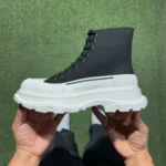 Alexander McQueen Platform Canvas Shoes High Top Black White