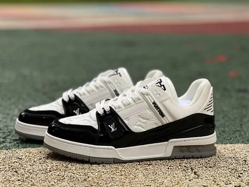 LV Black White Patent Leather Trainer