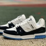 LV Black White Blue Patent Leather Trainer