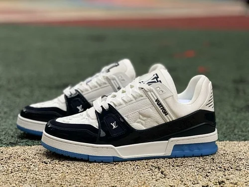 LV Black White Blue Patent Leather Trainer