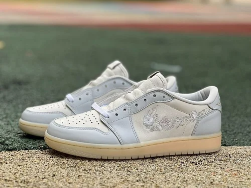 Pure Original AJ1 Low Floral Embroidered Swoosh Off-White Grey IF4391-100