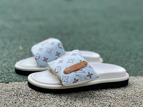 LOUIS VUITTON Monogram Print One-Strap Slides White Brown