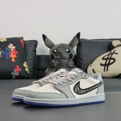 AJ1 Dior Low White Grey Sneakers